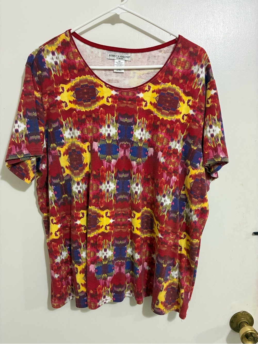 Rebecca Malone Red Multi-Color Short Sleeve Tee 3x